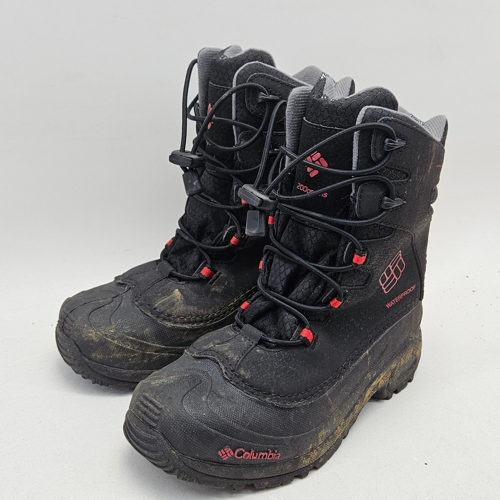 Columbia Bugaboot Plus III Omni-Heat Winter Boots Black Red BY1320-010 Kids 5